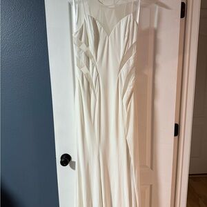 Madison James Cream Formal Dress with mesh inserts